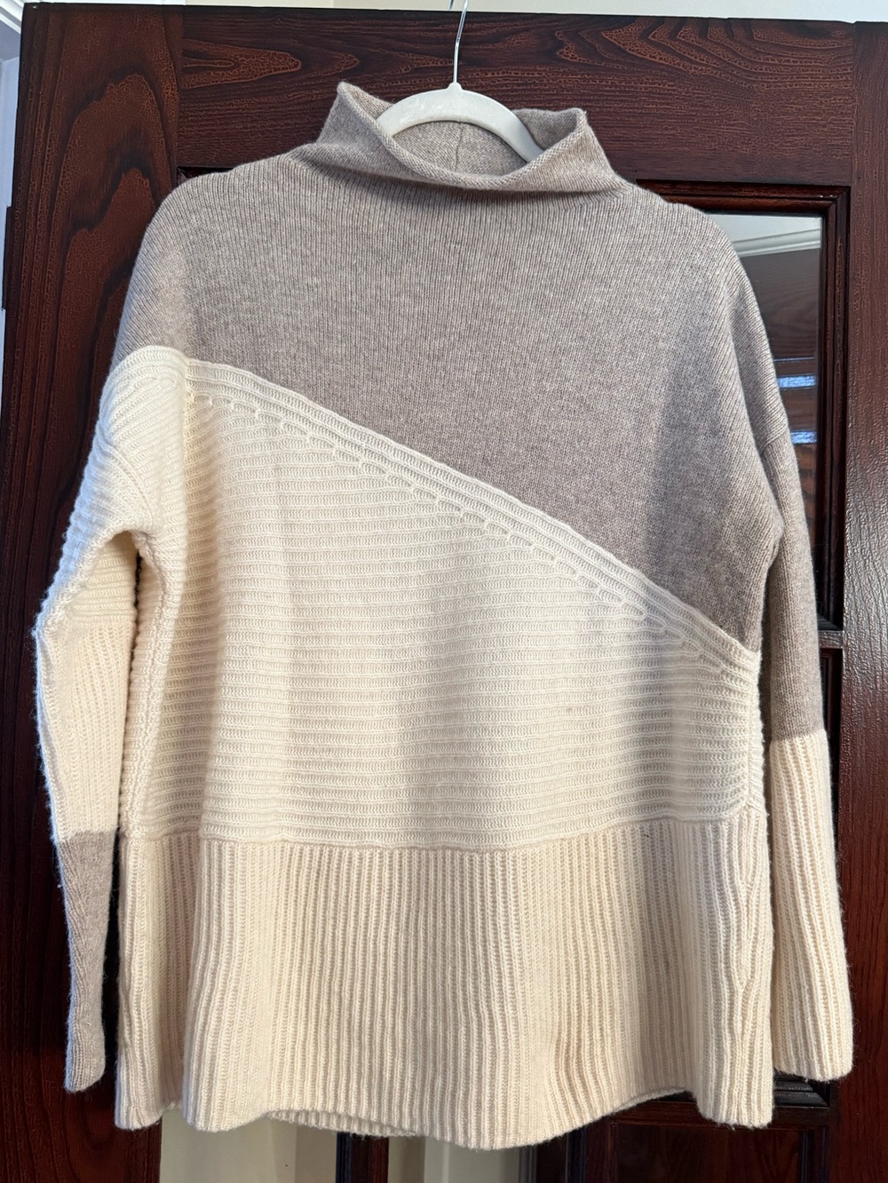 FRENCH CONNECTION Women’s THREE-Tone Turtleneck Sweater - Cream, Taupe and grey.